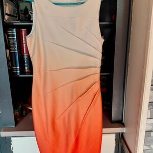 Calvin Klein Women's Cream and Orange Midi Dress